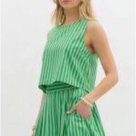Entro Green & White Striped Two-Piece Set | Crop Top + Skirt | Size Small - Picture 2 of 9